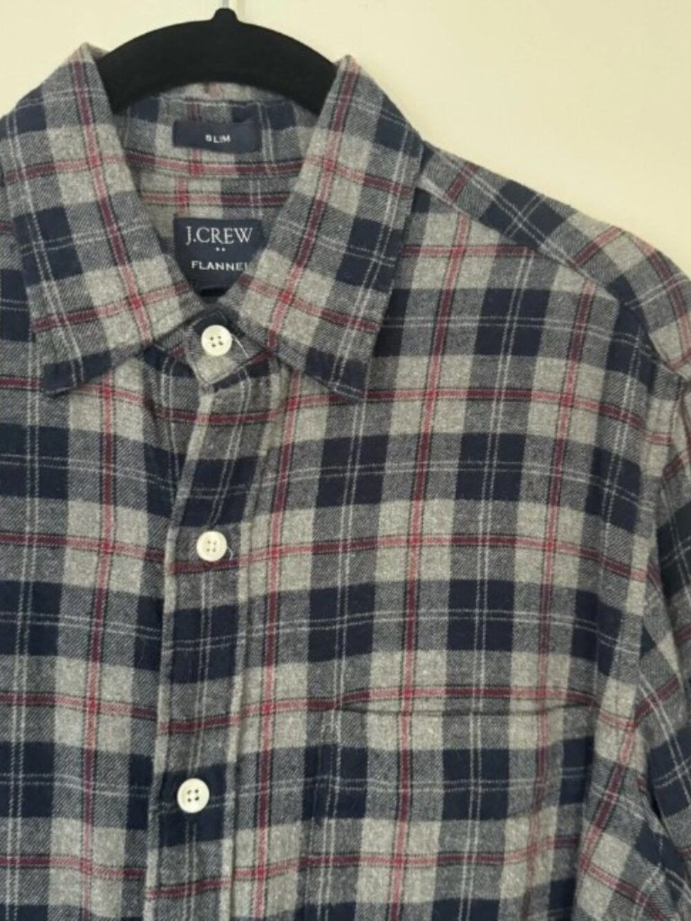 J.Crew Men's Slim Fit Plaid Flannel Shirt Navy Red Gray Small